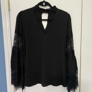 Lulus Black Lace Bell Sleeve Top
